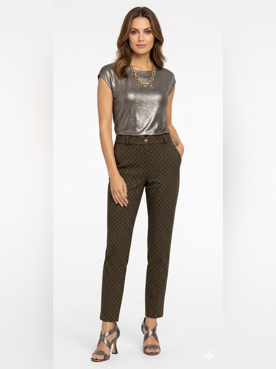 Chico's Pants - Chico’s Brown & Black Jacquard Slim Ankle Pants Stretch Dress Trousers